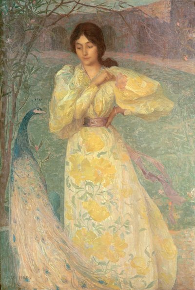 Young Girl with a Peacock by Edmond François Aman Jean